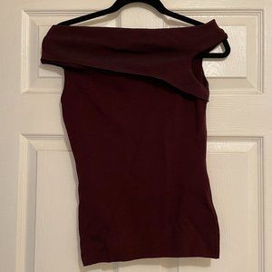 NEW REISS burgundy asymmetric knit short sleeve XS